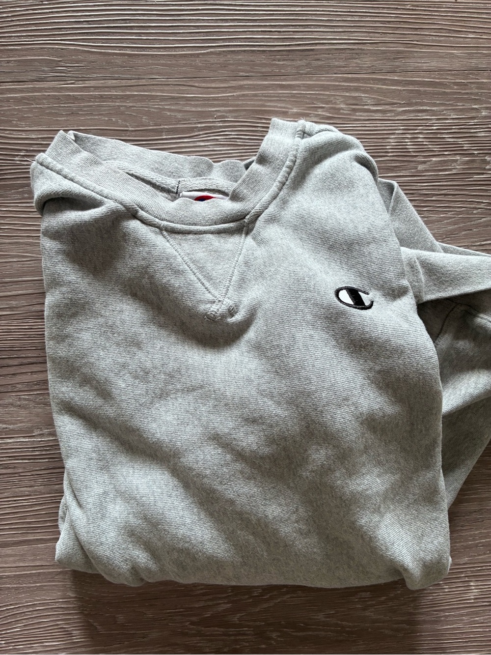 Champion Light Gray Crewneck Sweatshirt with Embroidered Logo